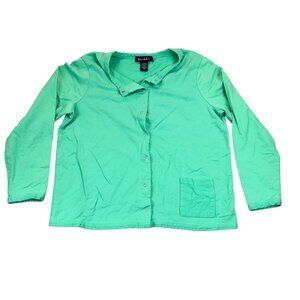 Denim & Co. Womens Blouse Large Button Front Green Snap Shirt Long Sleeve Casual